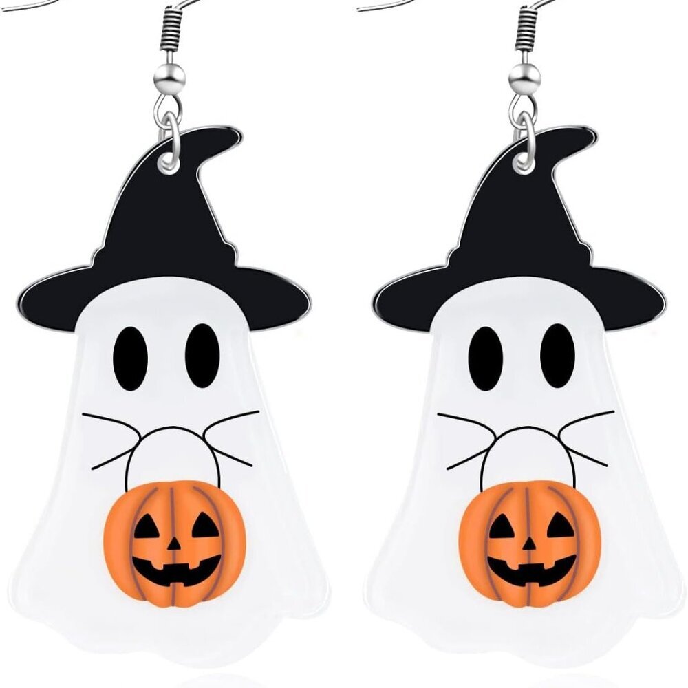 Acrylic Halloween Earrings Black Skull Bat Drop Dangle Earrings for Women Fun Cu